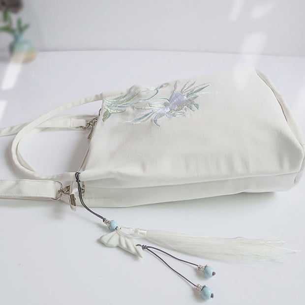 Buddha Stones Embroidery Flower Pattern Canvas Shoulder Bag Tote Bag Crossbody Bag Bag BS 10