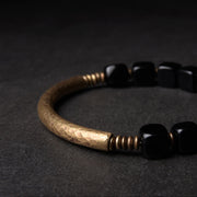 Buddha Stones Black Obsidian Crystal Copper Strength Couple Bracelet Bracelet BS 5