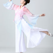 Buddha Stones 2Pcs Dance Practice Gradient Two Colors Yoga Clothing Meditation Clothing Top Pants Women's Set