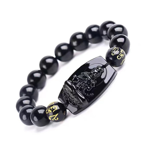 Buddha Stones Chinese Zodiac Obsidian Protection Bracelet Bracelet BS Goat & Monkey-14mm