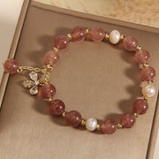 Buddha Stones Strawberry Quartz Pearl Cute Zircon Honeybee Positive Charm Bracelet