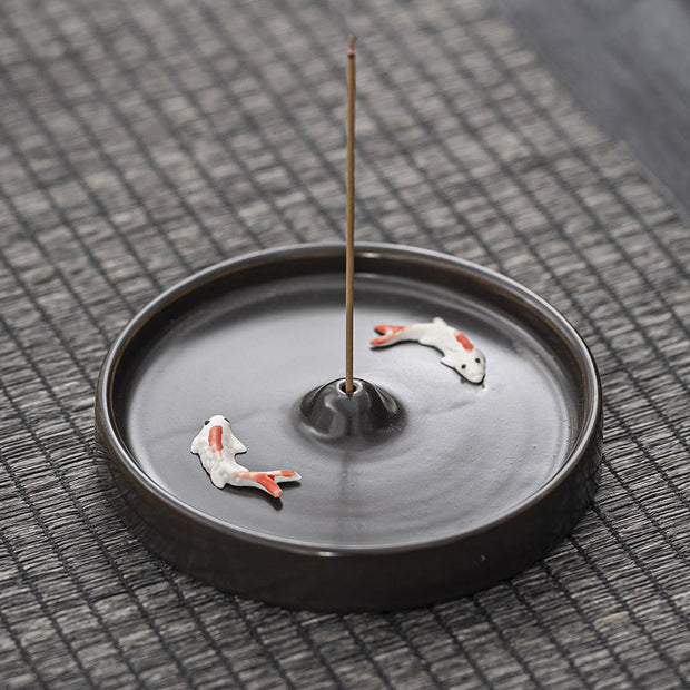 Buddha Stones Koi Fish Pattern Spiritual Healing Ceramic Incense Stick Burner Decoration