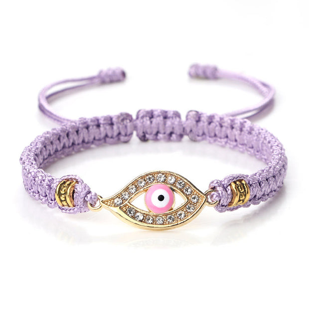 Buddha Stones Evil Eye Keep Away Evil Spirits String Bracelet Bracelet BS Purple Pink Evil Eye Gold Border