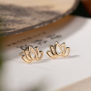 Buddha Stones 925 Sterling Silver Lotus Flower Blessing Earrings Earrings BS 1