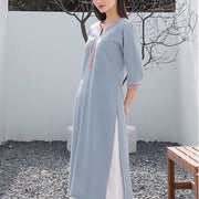 Buddha Stones 2Pcs V-neck Embroidery Yoga Clothing Zen Meditation Cotton Linen Top Pants Women's Set Clothes BS 6