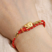 Buddha Stones 999 Sterling Silver Handcrafted Dragon Luck Eight Thread Knot Red String Braided Bracelet