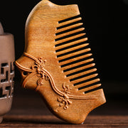 Buddha Stones Green Sandalwood Flower Pattern Engraved Soothing Comb Comb BS 4