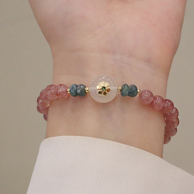 Buddha Stones Natural Strawberry Quartz Chalcedony Jade Healing Bracelet Bracelet BS 3