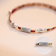 Buddha Stones 925 Sterling Silver Luck Koi Fish Braided Colorful String Bracelet Anklet Bracelet BS 16