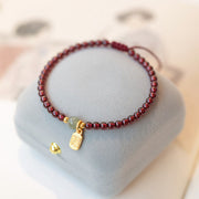 Buddha Stones Natural Strawberry Quartz Garnet Jade Lucky Fortune Fu Character Healing Charm Bracelet Bracelet BS 12