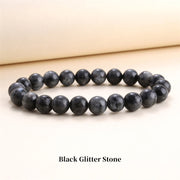 Buddha Stones Natural Stone Quartz Healing Beads Bracelet Bracelet BS 8mm Black Glitter Stone