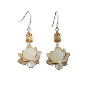 Buddha Stones White Jade Protection Harmony Drop Earrings Earrings BS 11