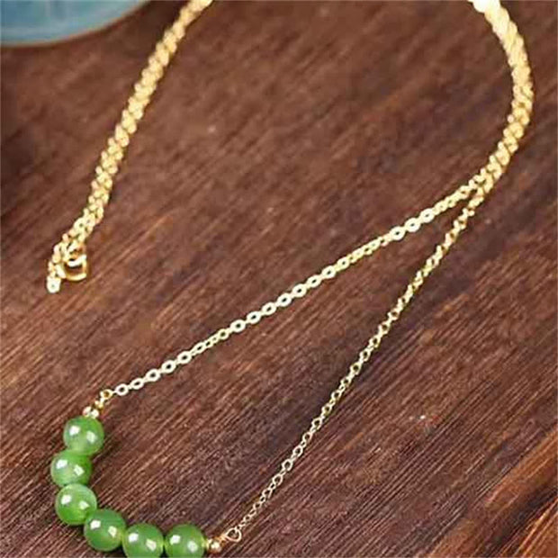 Buddha Stones 14k Gold Plated Hetian Cyan Jade Beaded Luck Necklace Pendant Necklaces & Pendants BS 4