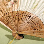 Buddha Stones Cute Cat Butterfly Flowers Pattern Handheld Silk Bamboo Folding Fan 21cm