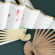 Buddha Stones Retro Lotus Flower Leaf Mountain Lake Handheld Folding Fan With Bamboo Frames Folding Fan BS 4