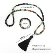 Buddha Stones 108 Mala Beads Natural Stone Tiger Eye Turquoise Protection Strength Bracelet Necklace Bracelet Necklaces & Pendants BS 10