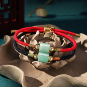 Buddha Stones Tibet Handmade Green Aventurine Red Stone Malachite Luck Protection Braided Rope Bracelet