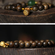 Buddha Stones 999 Gold Brunei Agarwood Cyan Jade Lotus Flower Peace Strength Bracelet Bracelet BS 17