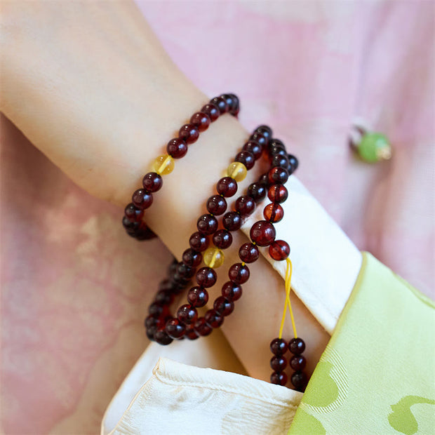 Buddha Stones Natural 108 Mala Beads Amber Clear Anxiety Bracelet
