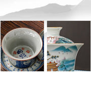 Buddha Stones Jingdezhen Dragon Phoenix Pavilion Pine Flower Ceramic Gaiwan Sancai Teacup Kung Fu Tea Cup And Saucer With Lid 170ml