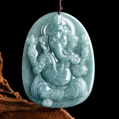 Buddha Stones Natural Jade Ganesh Ganpati Elephant Protection Amulet Necklace Pendant Necklaces & Pendants BS GANESH(Protection♥Reflection)