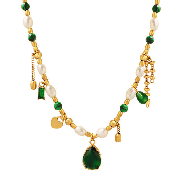 Pearl Bead Zircon Turquoise Calm Necklace Pendant Necklaces & Pendants BS 12