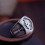 Buddha Stones 925 Sterling Silver Sanskrit Design Carved Protection Adjustable Ring Ring BS 22