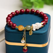 Buddha Stones Year of the Rabbit Cinnabar Hetian Jade Bunny Beaded Blessing Bracelet Bracelet BS 4