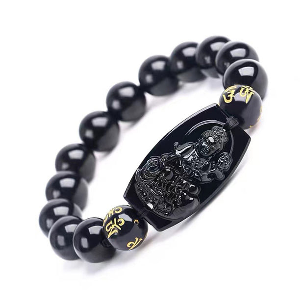 Buddha Stones Chinese Zodiac Obsidian Protection Bracelet Bracelet BS Dragon & Snake-14mm