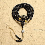 Buddha Stones Tibetan 108 Mala Beads Black Onyx Three-eyed Dzi Beads Protection Bracelet Mala Bracelet BS 17
