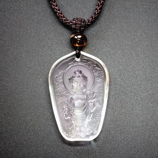 Buddha Stones Tibetan Buddha Liuli Crystal Serenity Necklace Pendant Necklaces & Pendants BS White Buddha
