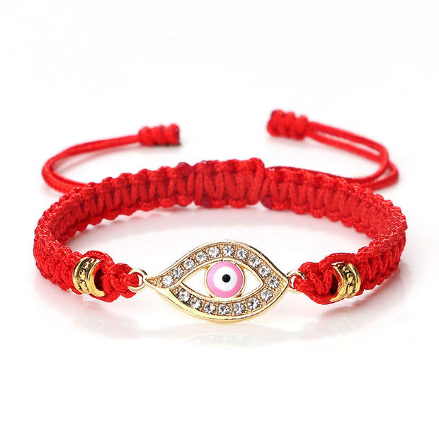Buddha Stones Evil Eye Keep Away Evil Spirits String Bracelet Bracelet BS Red Pink Evil Eye Gold Border