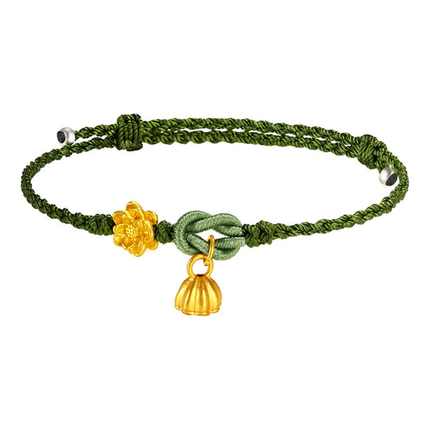 Buddha Stones Handmade 999 Gold Lotus Flower Pod New Beginning Braid String Bracelet Bracelet BS 12