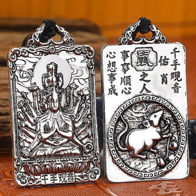 Buddha Stones Chinese Zodiac Natal Buddha Protection Necklace Pendant Necklaces & Pendants BS Rat