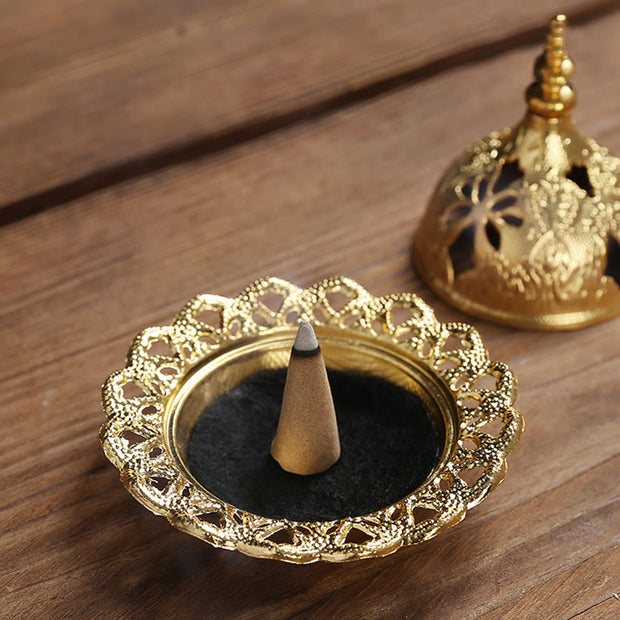 Buddha Stones Gold Gourd Star Feather Spiritual Meditation Mini Alloy Metal Incense Burner