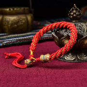 Buddha Stones Tibetan Handmade Luck Thangka Prayer Wheel Charm Weave String Bracelet Bracelet BS Red