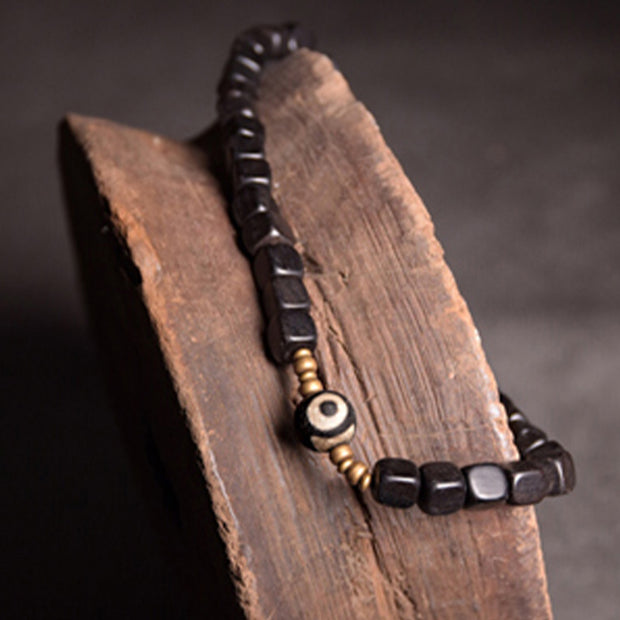 Buddha Stones Ebony Wood Dzi Bead Copper Peace Couple Bracelet Bracelet BS 9