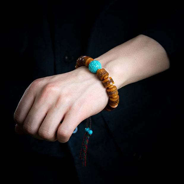 Buddha Stones Tibetan Natural Camel Bone Amber Red Agate Turquoise Protection Luck Bracelet Bracelet BS 34