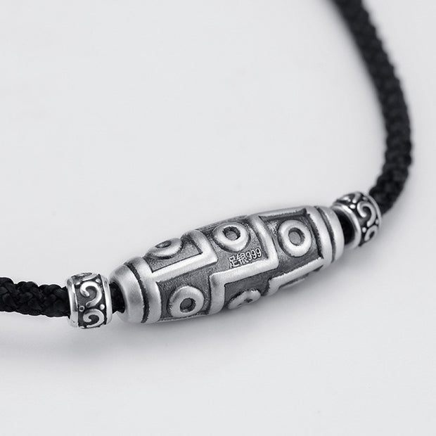 Buddha Stones 999 Sterling Silver Nine-Eye Dzi Bead Pattern Protection Rope Necklace Pendant Necklaces & Pendants BS 6