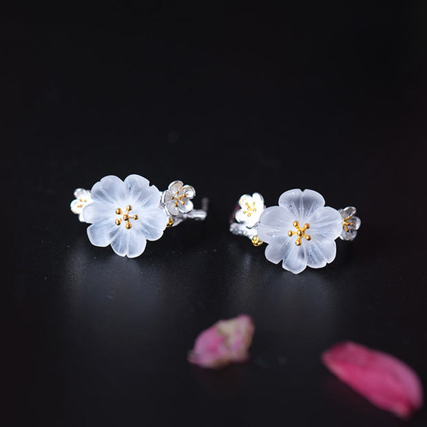 Buddha Stones 925 Sterling Silver Plum Blossom Floral Blessing Earrings Earrings BS 18