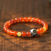 Buddha Stones 925 Sterling Silver Natural Red Agate Fu Character Amber Confidence Bracelet