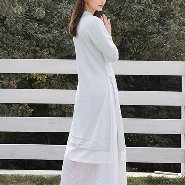 Buddha Stones 2Pcs Lotus Pattern Tai Chi Meditation Yoga Cotton Linen Clothing Top Pants Women's Set Clothes BS 8