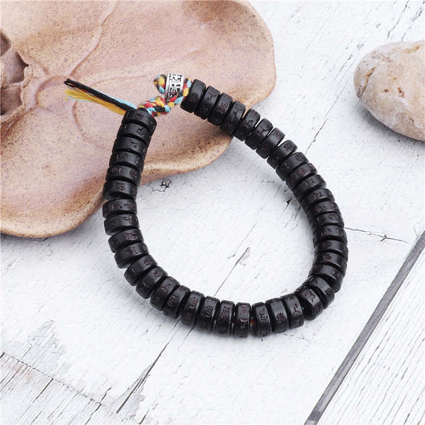 Buddha Stones Tibetan Coconut Shell Beads Engraved Om Mani Padme Hum Mantra Happiness Bracelet Bracelet BS 2