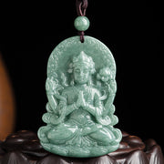 Buddha Stones Four-armed Avalokitesvara Natural Jade Amulet Blessing String Necklace Necklaces & Pendants BS 5