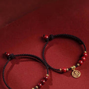 Buddha Stones Cinnabar Bead Fu Character Charm Blessing Braided String Bracelet