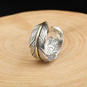Buddha Stones Feather Design Healing Copper Adjustable Ring