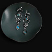Buddha Stones 925 Sterling Silver Vintage Turquoise Waterdrop Pattern Balance Drop Dangle Earrings Earrings BS 11