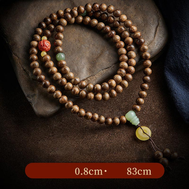 Buddha Stones 108 Mala Beads Kalimantan Agarwood Gourd Jade Amber Balance Bracelet Bracelet Mala BS 6