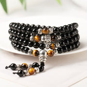 Buddha Stones 108 Mala Beads Black Onyx Tiger Eye Laughing Buddha White Crystal Red Agate Protection Bracelet