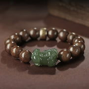 Buddha Stones 925 Sterling Silver Brunei Agarwood PiXiu Jade Peace Strength Bracelet Bracelet BS 7